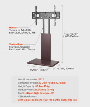 Verrijdbare TV Standaard met Plateau - In Hoogte Verstelbaar voor 32-70 Inch