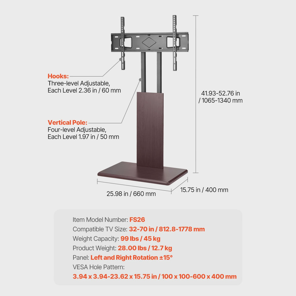 Verrijdbare TV Standaard met Plateau - In Hoogte Verstelbaar voor 32-70 Inch