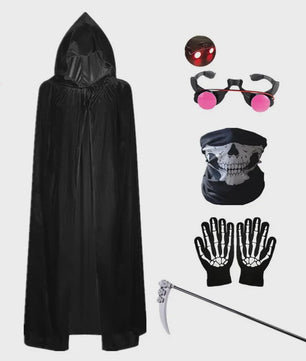 Kinderkostuum Doodskop Grim Reaper met Kap, Zeis en Accessoires - Halloween
