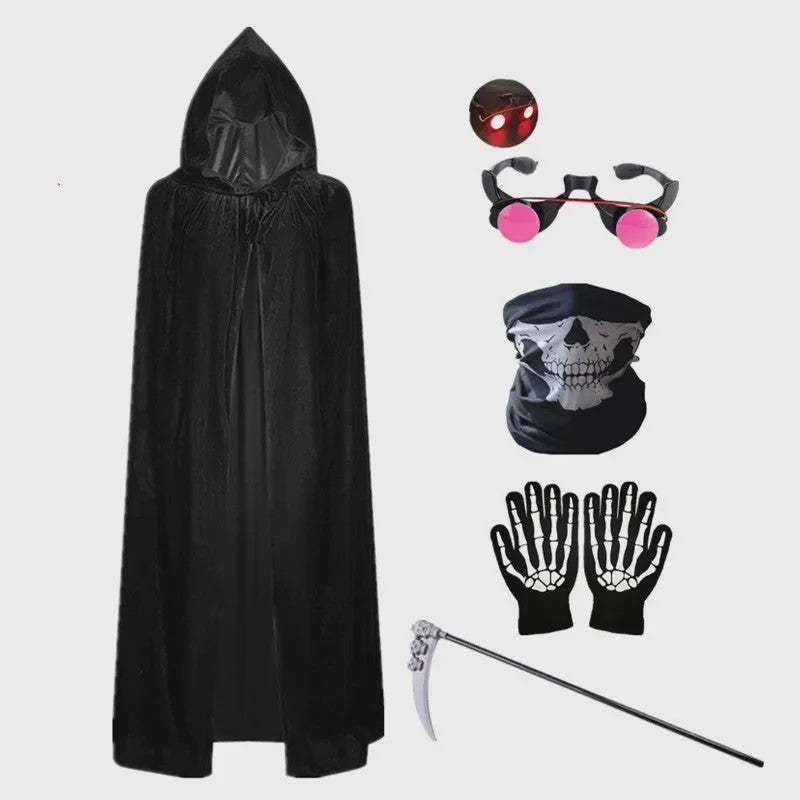 Kinderkostuum Doodskop Grim Reaper met Kap, Zeis en Accessoires - Halloween