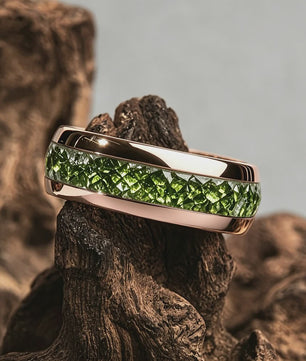 Luxe Groene Kristalstenen Ringen voor Mannen - 8mm Roestvrij Staal Trouwband