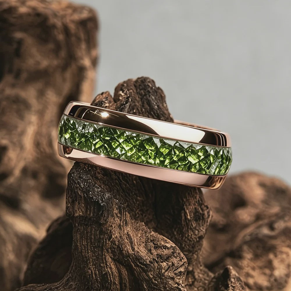 Luxe Groene Kristalstenen Ringen voor Mannen - 8mm Roestvrij Staal Trouwband