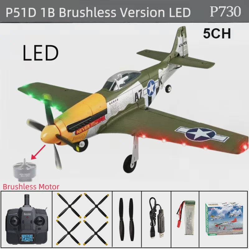 RC Vliegtuig P51D Mustang - 5 Kanaals, RTF, Borstelloos, Makkelijk voor Beginners