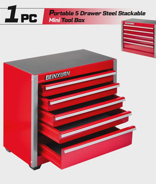 Geinxurn Mini Gereedschapskist - Compacte 3/5 Lades, Stapelbaar Staal, Rood