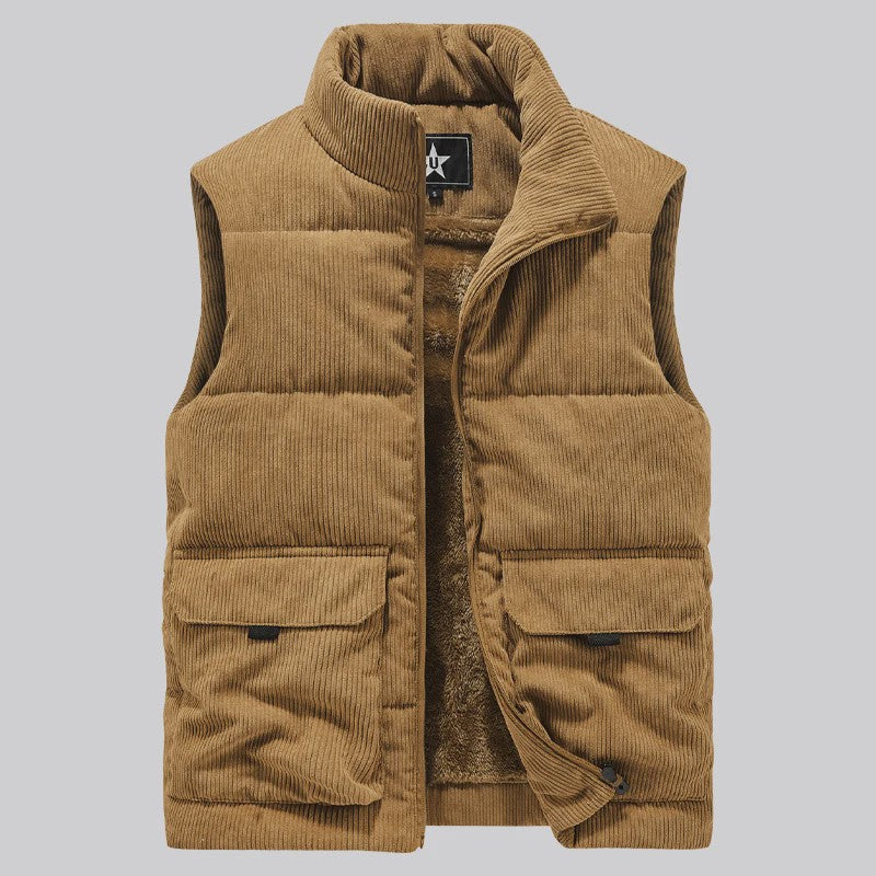 Herfst/Winter Heren Fleece Vest - Warm & Stijlvol Corduroy Gilet met Opstaande Kraag