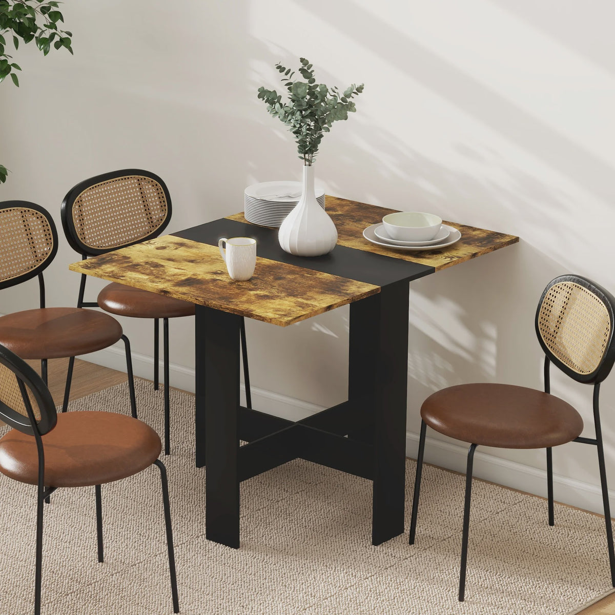 Homcom Klaptafel met 2 Uitklapbare Vleugels - 103x76x73.5 cm - Veelkleurig