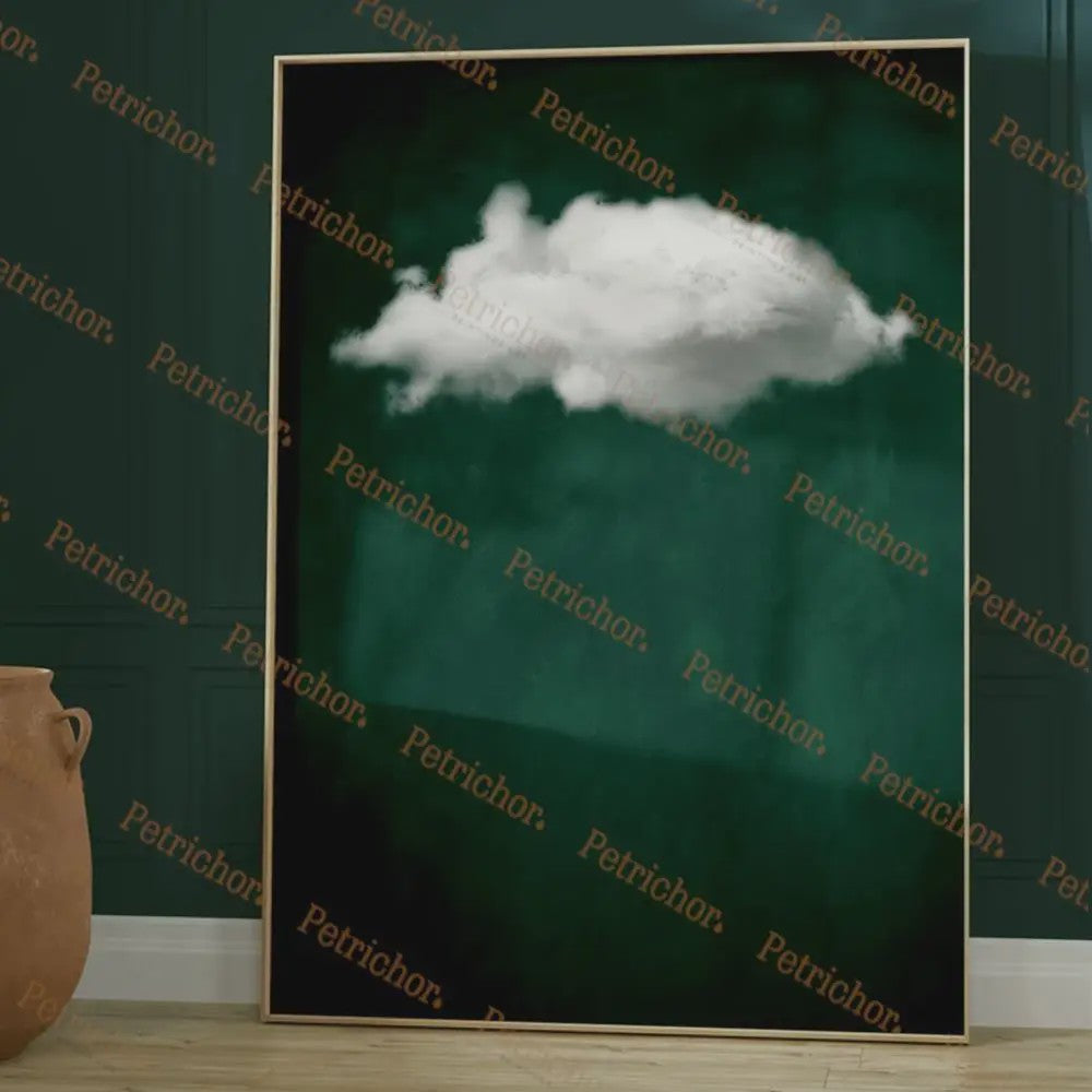 Abstracte Wanddecoratie: Smaragdgroene Wolken & Nachthemel Canvas Poster
