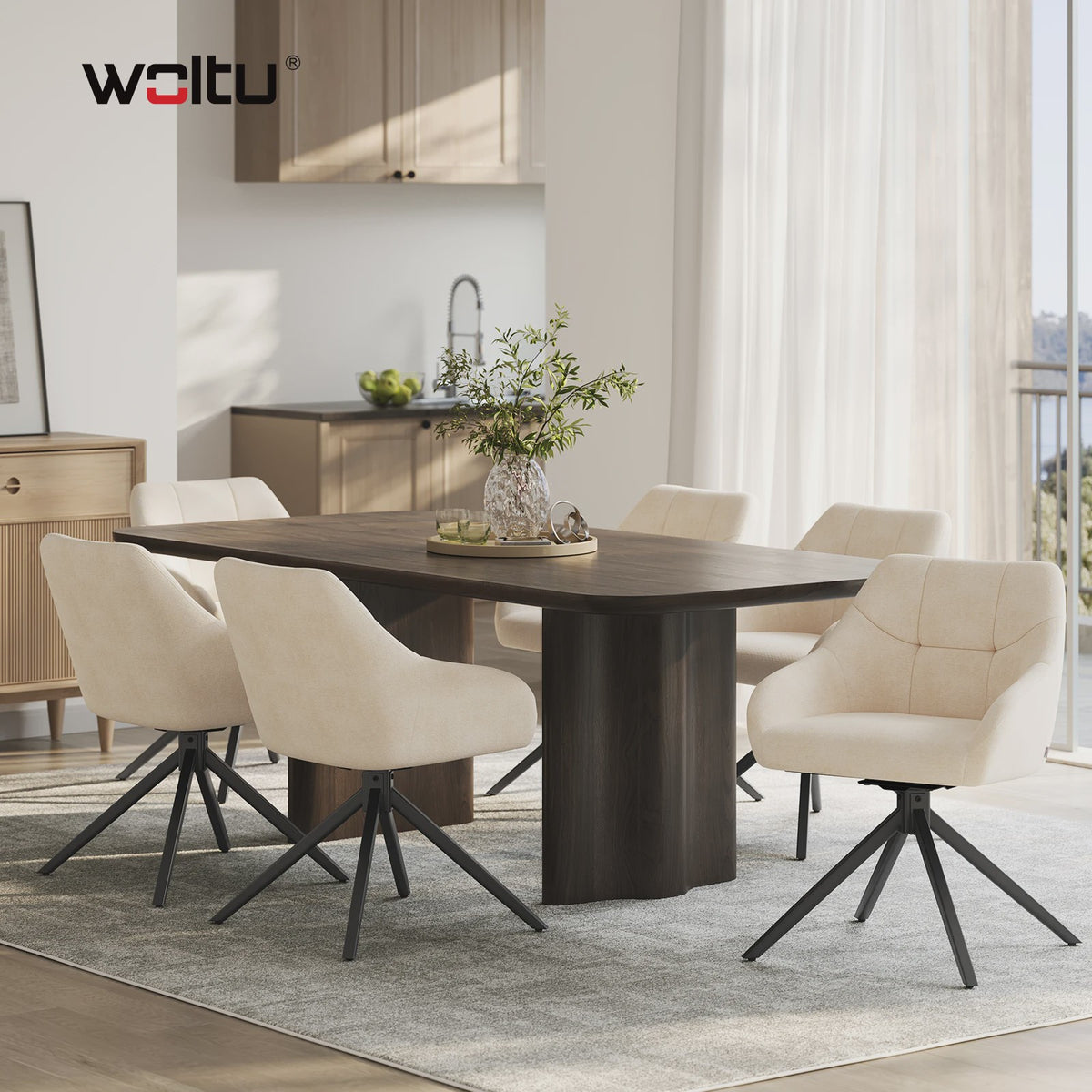 Set van 2 Chenille Eetkamerstoelen - 360° Draaibaar, Ergonomisch & Comfortabel
