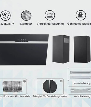 TopStrong Wandafzuigkap 60cm Zwart RVS - Eenvoudig Reinigbare Filters