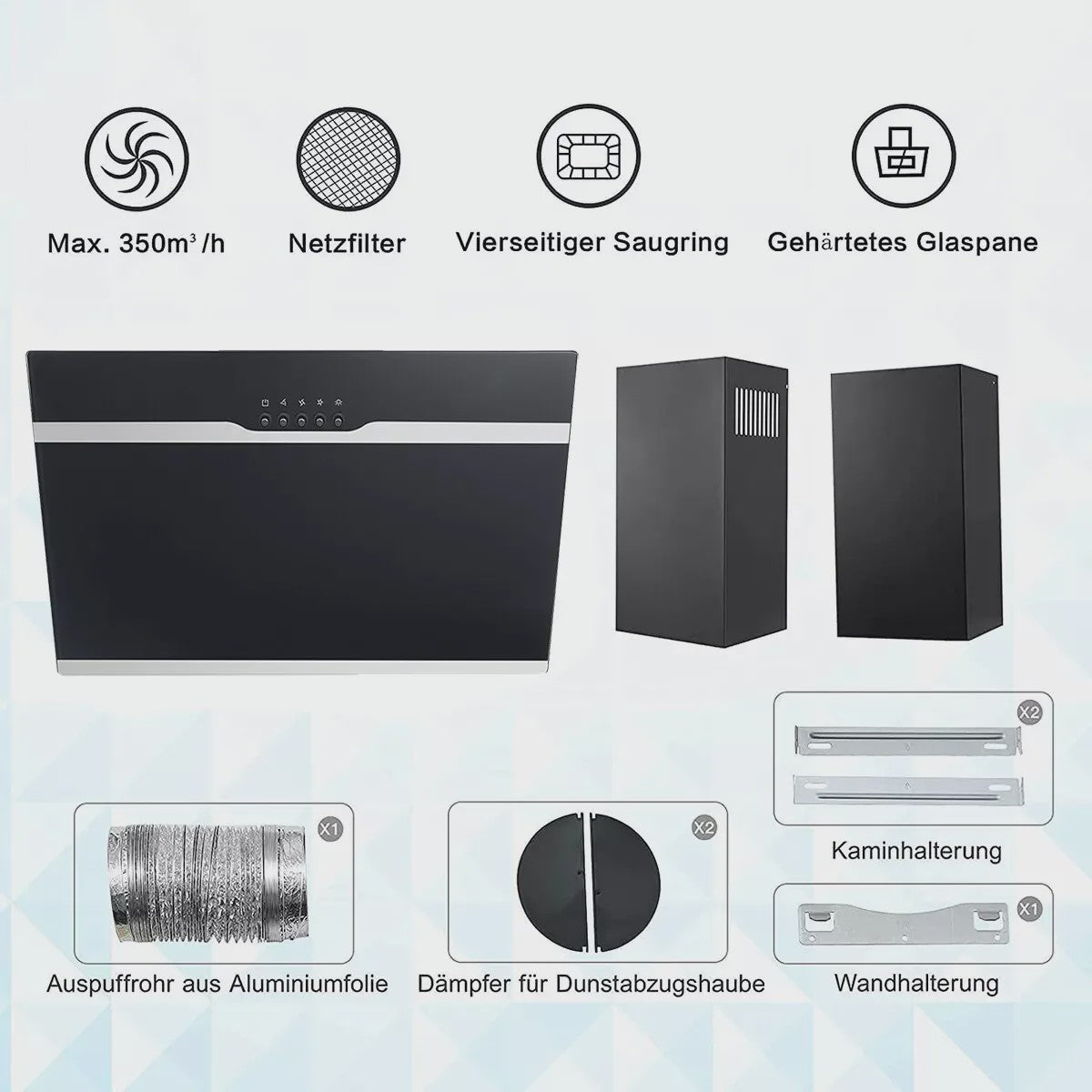 TopStrong Wandafzuigkap 60cm Zwart RVS - Eenvoudig Reinigbare Filters