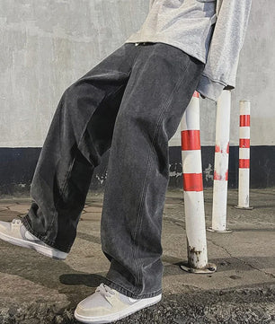 Streetwear Jeans Heren: Loose Fit, Wide Leg, Koreaanse Stijl - Zwart & Lichtblauw