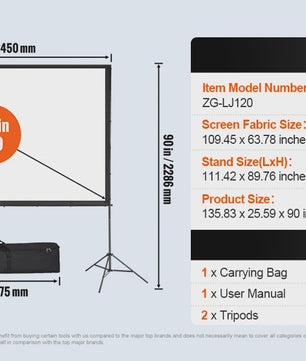 Draagbaar Projectiescherm met Statief - 100/120/150 inch - 16:9 - 4K HD
