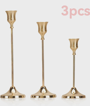 Set van 3 Goudkleurige Klassieke Kandelaars met Stabiele Voet - Perfect voor Bruiloft en Decoratie