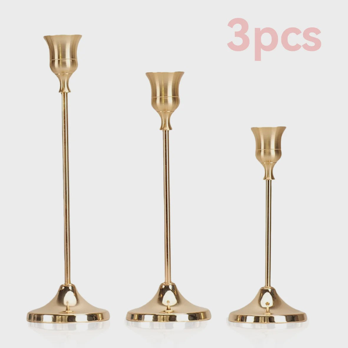 Set van 3 Goudkleurige Klassieke Kandelaars met Stabiele Voet - Perfect voor Bruiloft en Decoratie