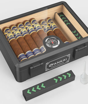 Luxe Glazen Sigaren Humidor met Hygrometer & Humidifier - Cedar Hout - Crushproof