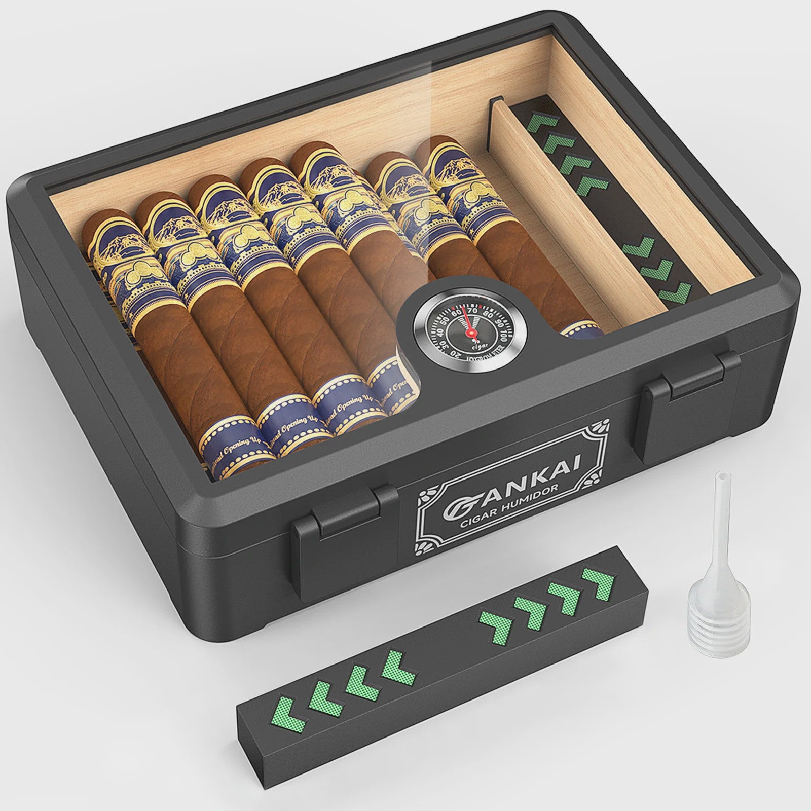 Luxe Glazen Sigaren Humidor met Hygrometer & Humidifier - Cedar Hout - Crushproof