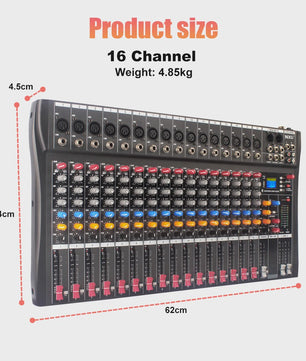 Yamnweo CT16 Professionele 16-Kanaals Audio Mixer met DSP Effecten, Bluetooth & USB