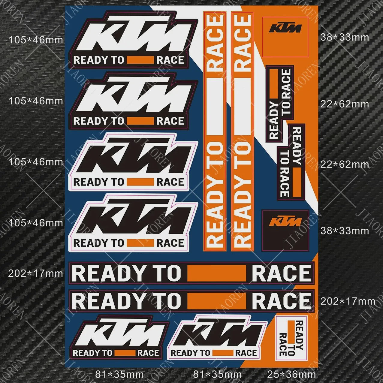 KTM "Ready To Race" Motor Stickers Set - Logo's & Decals voor Duke, RC390, Adventure