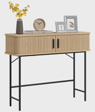 Vintage Console Tafel met 2 Schuifdeuren - Oak & Zwart - 100x30x80 cm
