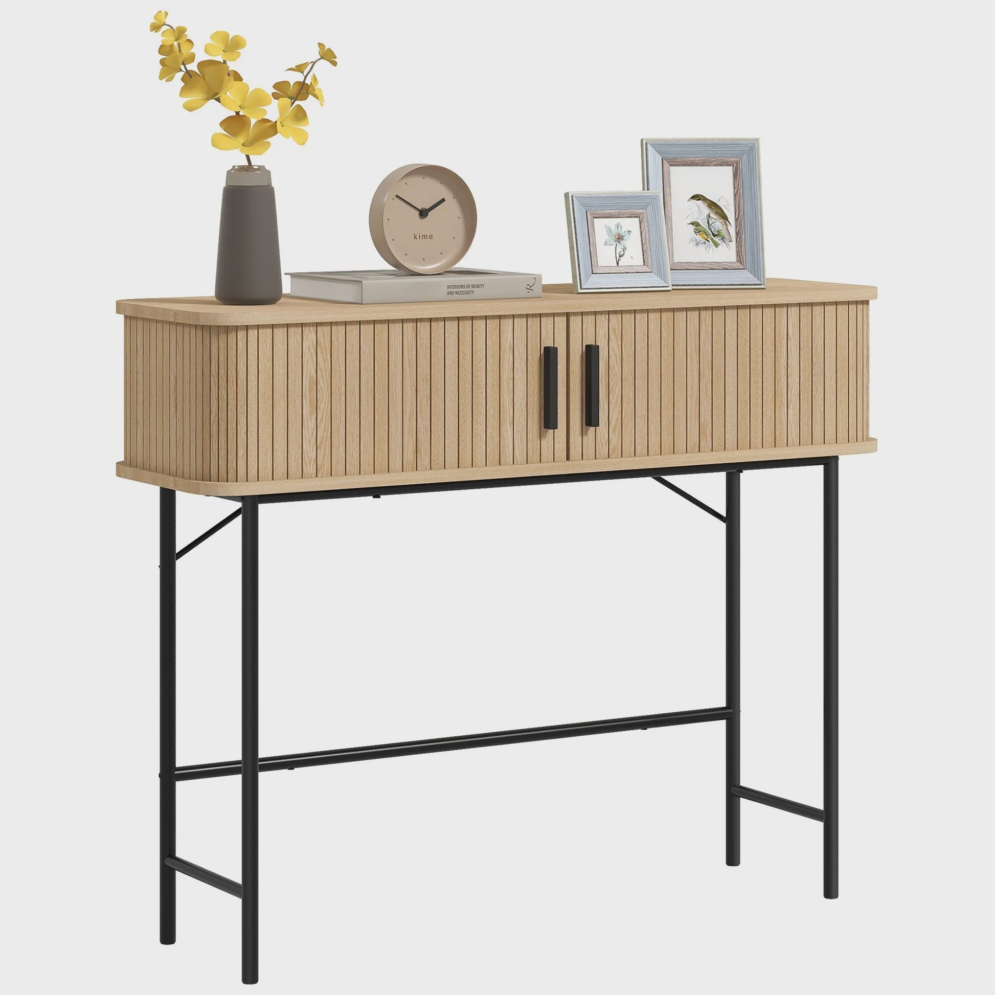 Vintage Console Tafel met 2 Schuifdeuren - Oak & Zwart - 100x30x80 cm