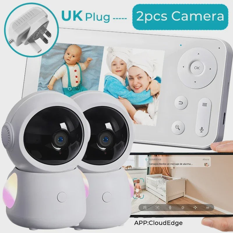 WiFi Babyfoon met Twee Camera's, Split-Screen, App Controle & 4.3" IPS Scherm - 2K 3MP Auto Tracking PTZ