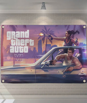 Grand Theft Auto VI Banner - 150x200cm of 60x90cm - Decoratie voor Feest, Camping & Outdoor