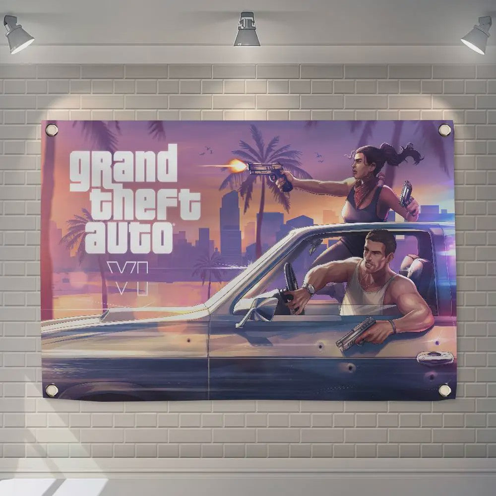 Grand Theft Auto VI Banner - 150x200cm of 60x90cm - Decoratie voor Feest, Camping & Outdoor