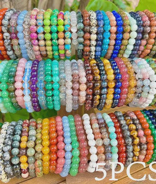 Set van 5, 6 of 10 Elastische Kristal Kralen Armbanden - Mix Kleuren
