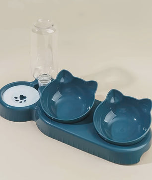 3-in-1 Kattenvoerbak met Waterdispenser en Nekbescherming - Schuin Ontwerp