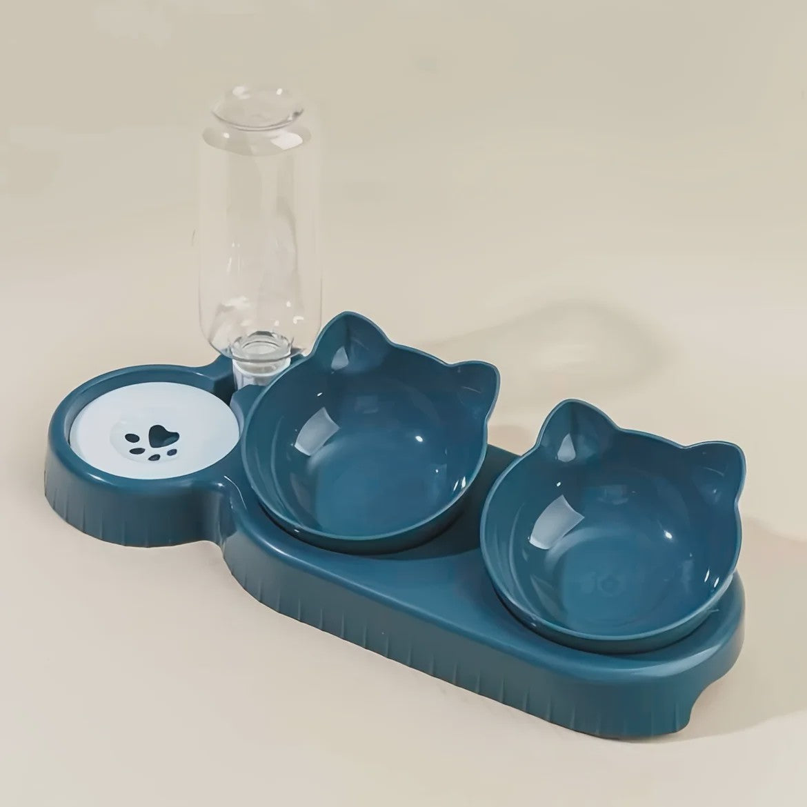 3-in-1 Kattenvoerbak met Waterdispenser en Nekbescherming - Schuin Ontwerp