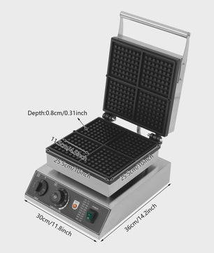Professionele Wafelijzer 1750W - 4 Wafels Tegelijk - Instelbare Temperatuur 50-300°C