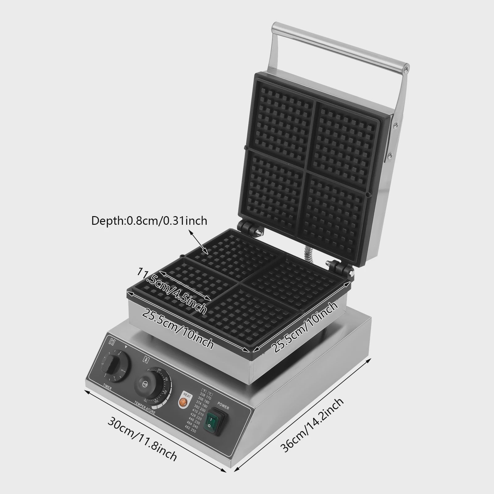 Professionele Wafelijzer 1750W - 4 Wafels Tegelijk - Instelbare Temperatuur 50-300°C