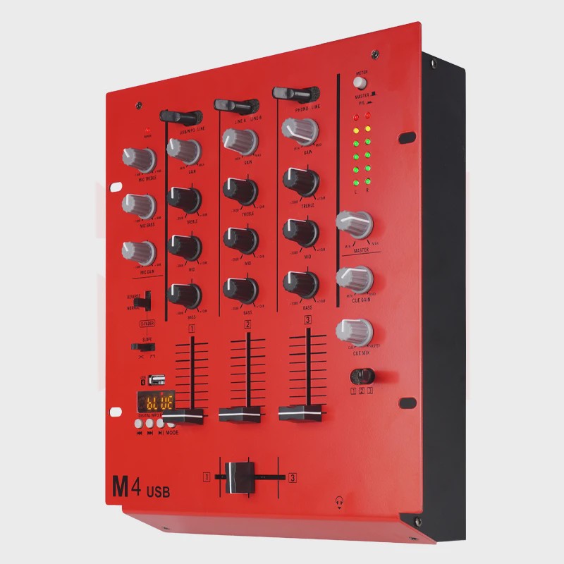 Yamnweo M4 Mini DJ Mixer - 3 Kanaals Audio Console met Bluetooth, USB MP3 & EQ