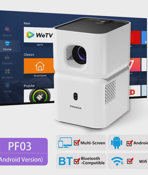 PANDA PF03 Projector: Draadloze Full HD Beamer met Bluetooth, WiFi6, Auto Keystone & 200 ANSI Lumen voor Thuis en Buiten