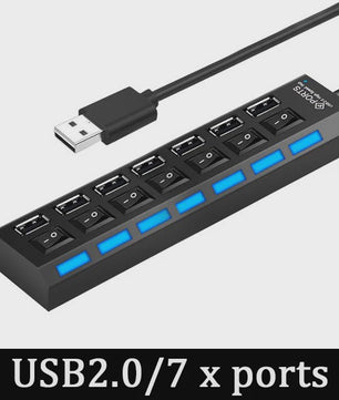 USB 3.0 Hub met 7 Poorten en Individuele Schakelaars - Uitbreidingsstation voor PC en Laptop
