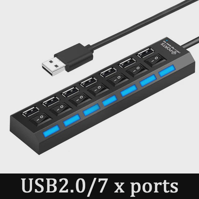 USB 3.0 Hub met 7 Poorten en Individuele Schakelaars - Uitbreidingsstation voor PC en Laptop