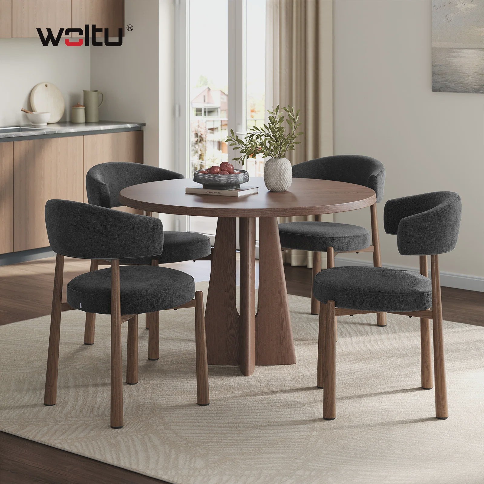Set van 2 Mid-Century Modern Eetkamerstoelen - Chenille Gestoffeerd met Metalen Poten - Ergonomisch & Stijlvol