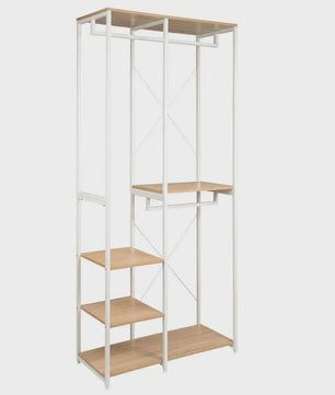 Stijlvolle Houten en Stalen Kapstok met Schoenenrek - Staand Kledingrek