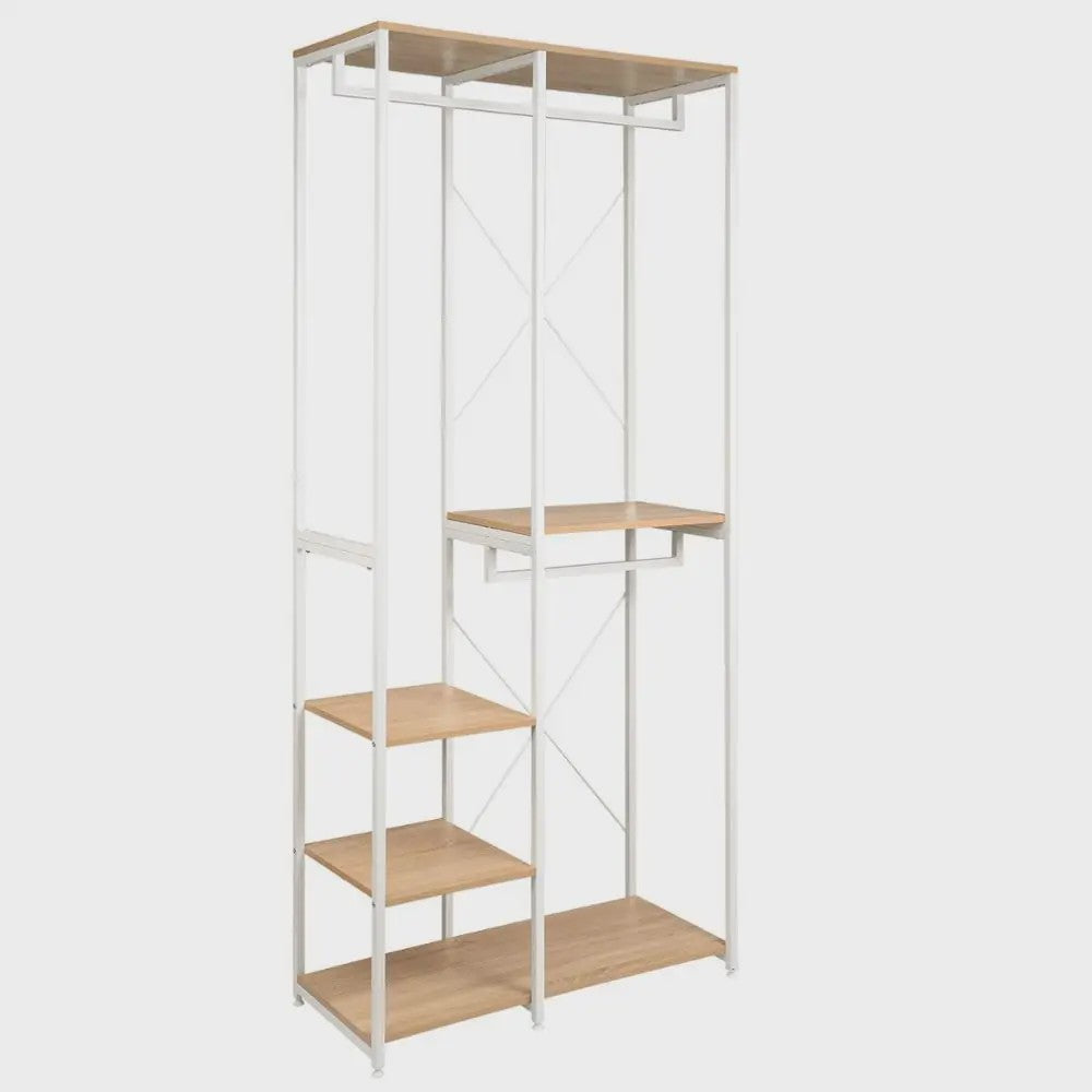 Stijlvolle Houten en Stalen Kapstok met Schoenenrek - Staand Kledingrek
