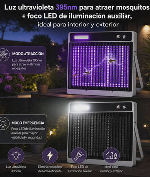 Elektrische Muskietenlamp 3000V UV LED, Oplaadbaar 2400mAh, Binnen/Buiten, Noodverlichting
