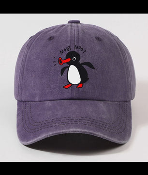 Stoere Katoenen Baseball Cap met Cartoon Pinguïn - Gebogen Klep & Zonbescherming