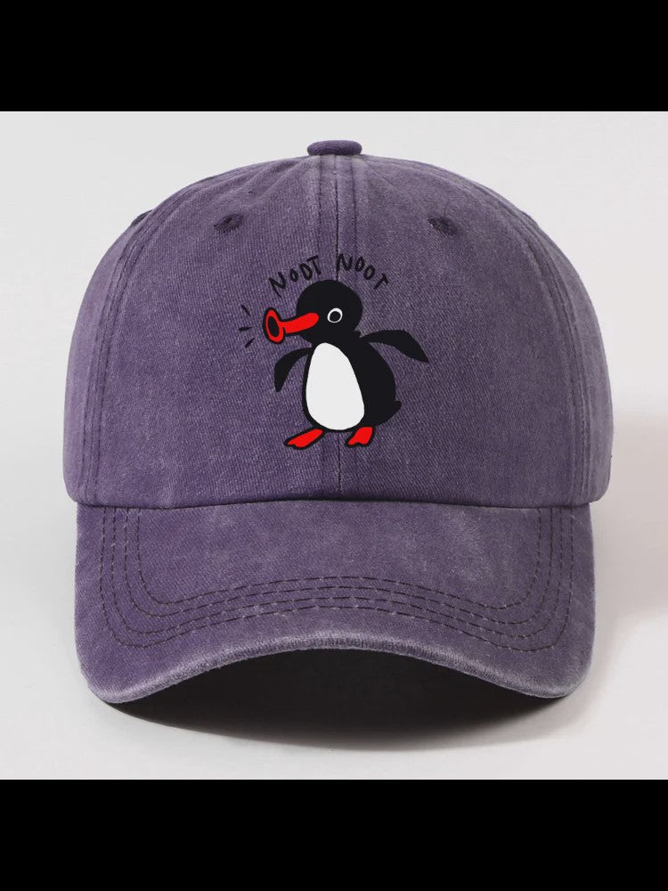 Stoere Katoenen Baseball Cap met Cartoon Pinguïn - Gebogen Klep & Zonbescherming