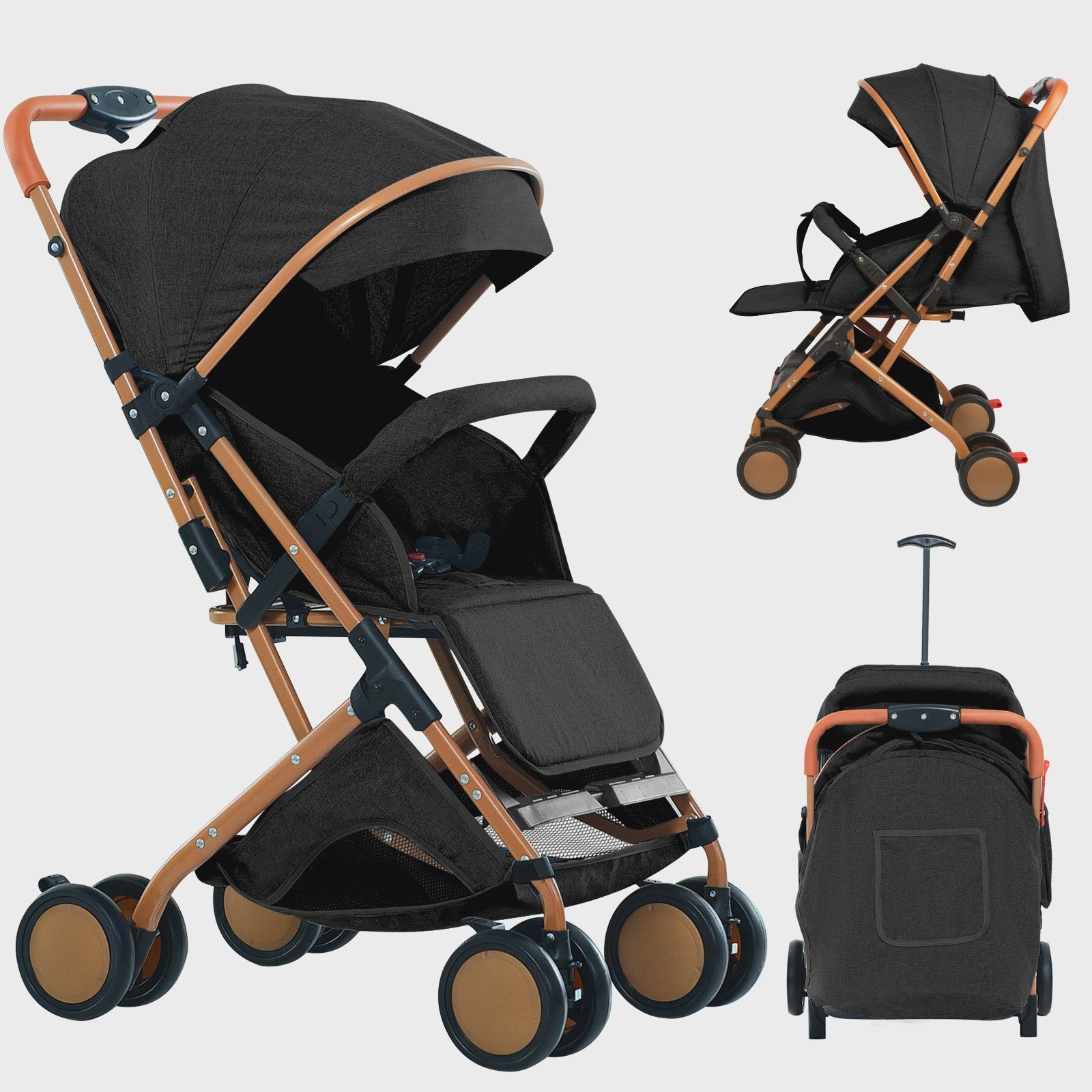 Draagbare Baby Kinderwagen met Muggennet, Opbergmand & 4 Wielen