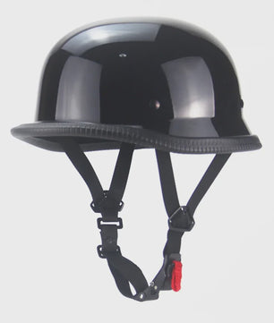 Vintage Motorhelm Half Shell Duits Stijl - DOT Goedgekeurd - Mat Zwart & Glans Zwart