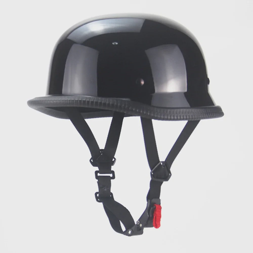 Vintage Motorhelm Half Shell Duits Stijl - DOT Goedgekeurd - Mat Zwart & Glans Zwart