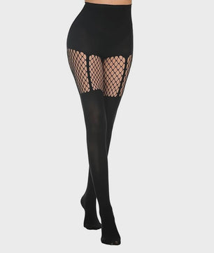 Zwarte Visnet Panty met Jarretellen en Holle Ontwerp - Sexy Nachtclub & Dans Tights