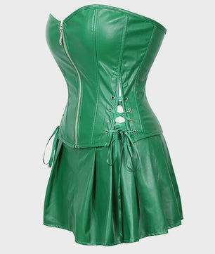 Lederlook Corset met Rok Set - Gothic, Punk & Steampunk Stijl - Verkrijgbaar in Plus Size