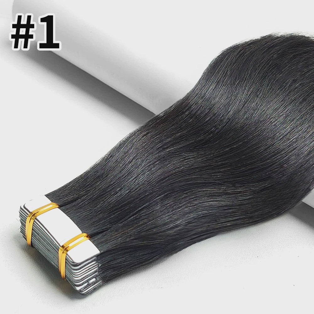 Remy Tape-in Hair Extensions - 100% Echt Menselijk Haar, Natuurlijk Zwart, Naadloos