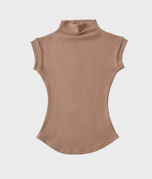 Dames Zomer Mouwloze Turtleneck Top - Slim Fit Basic T-shirt