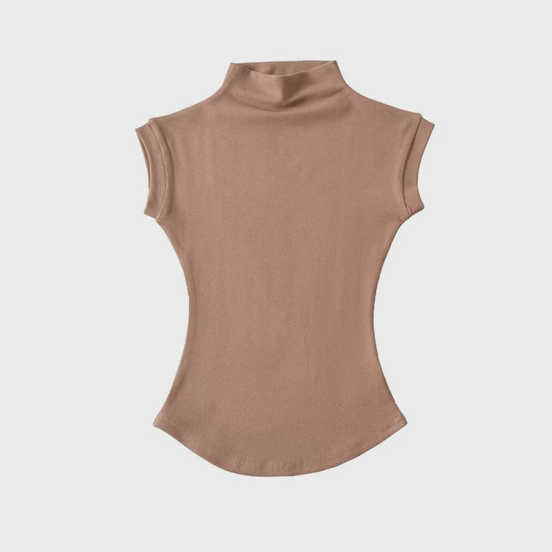 Dames Zomer Mouwloze Turtleneck Top - Slim Fit Basic T-shirt